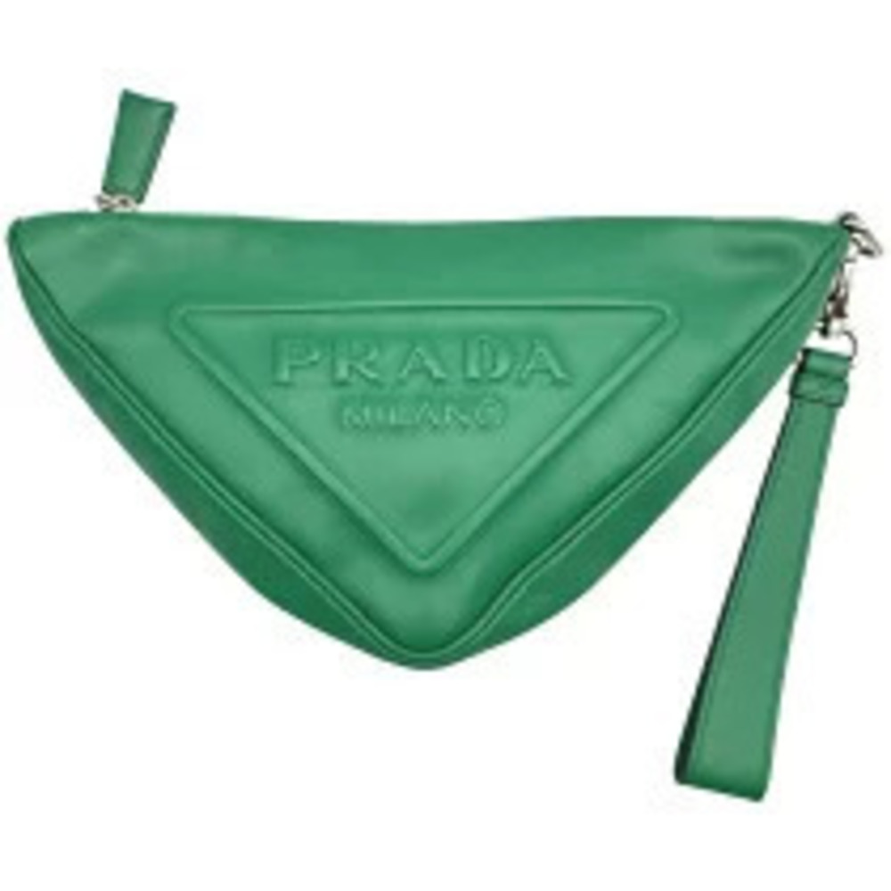 Prada Triangle Clutch Green Leather Bag